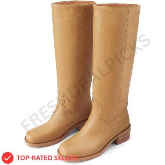 Brand New Gothictor Boots Tan Knee High Square Toe - Picture 5 of 8